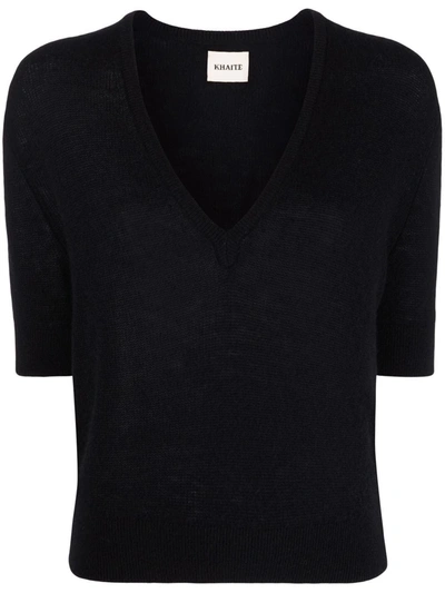 Shop Khaite The Sierra Cashmere-blend Knitted Top In Black
