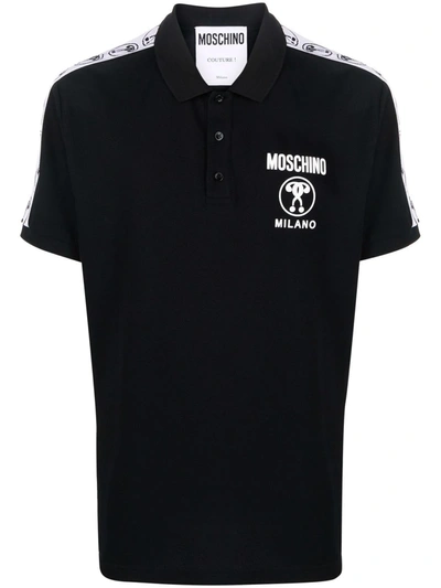 Shop Moschino Logo Print Polo Shirt In Black
