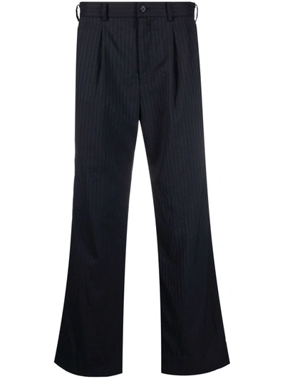 Shop Black Comme Des Garçons Straight-leg Pinstripe Trousers In 蓝色