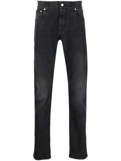 Alexander Mcqueen Washed-black Cotton-blend Skinny-cut Denim Jeans