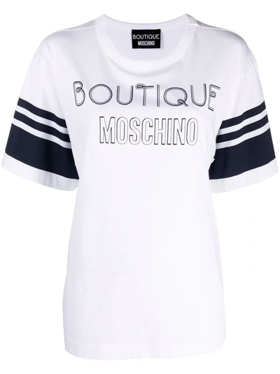 Shop Boutique Moschino Stripe-trim Logo-print T-shirt In White