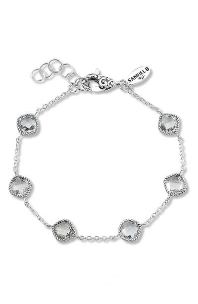 Samuel B. Sterling Silver Cushion Cut Semi-precious Stone Station Bracelet In White