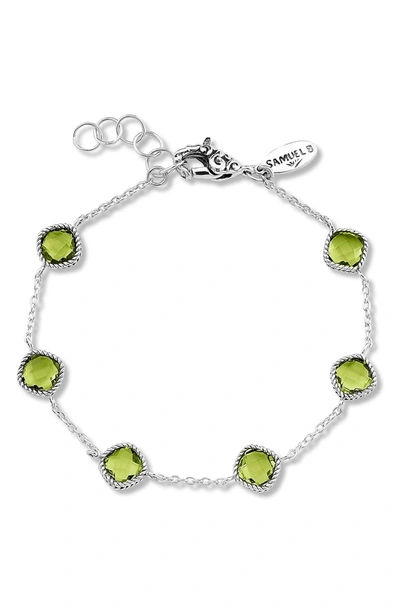 Samuel B. Sterling Silver Cushion Cut Semi-precious Stone Station Bracelet In Green
