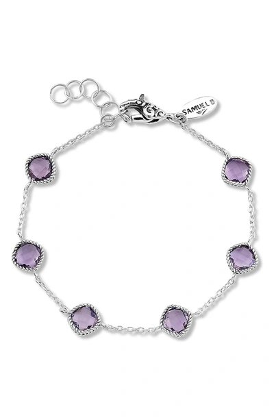 Samuel B. Sterling Silver Cushion Cut Semi-precious Stone Station Bracelet In Purple