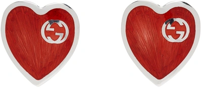 Shop Gucci Red Interlocking G Heart Earrings In 8166 8106/red