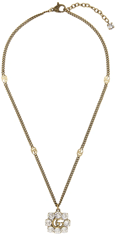 Shop Gucci Gold Crystal Double G Necklace In 8062 0933/crystal