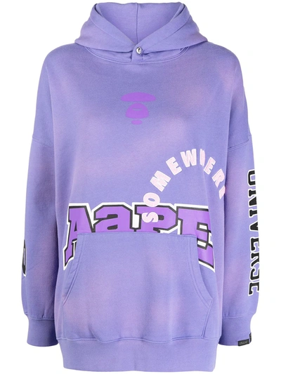 Shop Aape By A Bathing Ape Graphic-print Cotton-blend Hoodie In Violett