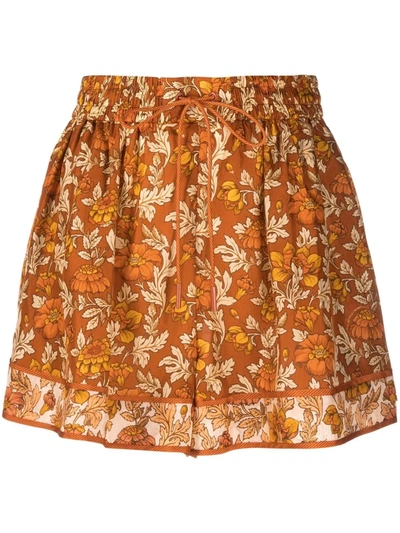 Shop Zimmermann Andie Floral-print Shorts In Orange