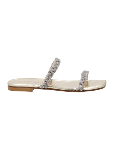 Stuart Weitzman Addison Jewelled Flat Sandals In White | ModeSens
