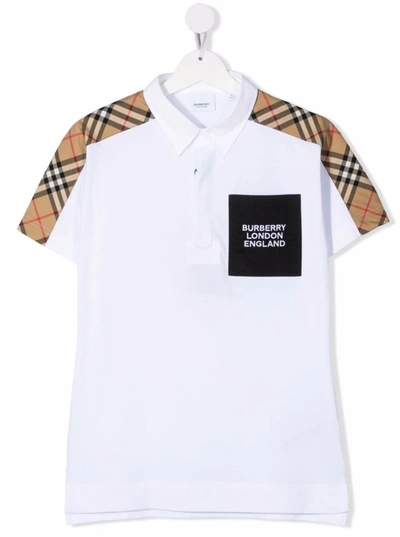 Shop Burberry White Cotton Polo Shirt With Vintage Check Insert