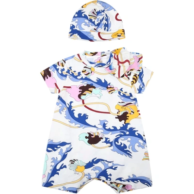 Shop Emilio Pucci White Set For Baby Girl With Iconic Print In Multicolor