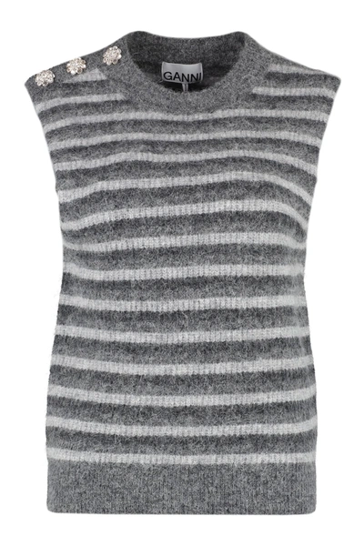 Shop Ganni Striped Knit Vest In Grey