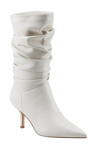 Shop Marc Fisher Manya Ruched Pointed Toe Mid Boot In Ivory 150