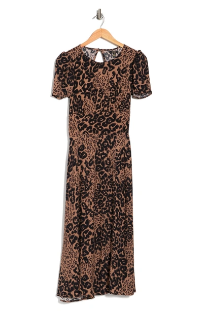 Shop Afrm Jamie Print Open Back Short Sleeve Dress In Caramel Animal