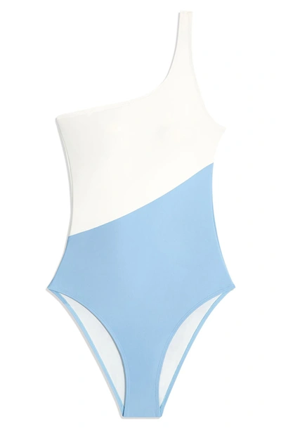 Shop Onia One Shoulder One Piece Swimsuit In White/ Airy Blue