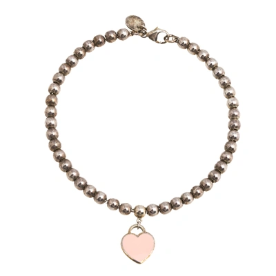 Pre-owned Tiffany & Co Return To Tiffany Pink Enamel Heart Tag Bead Bracelet In Silver