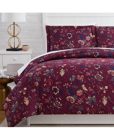 Shop Southshore Fine Linens Blooming Blossoms Extra Soft 3 Pc. Duvet Cover Set, Full/queen In Red