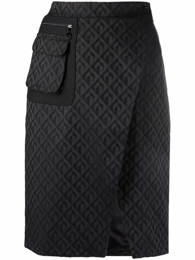 Shop Marine Serre Black Crescent Moon-pattern Pencil Skirt