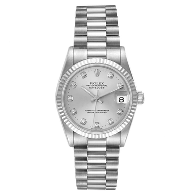 Shop Rolex President Datejust Midsize White Gold Diamond Watch 68279 Box Papers In Not Applicable