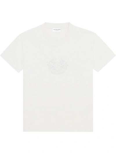 Shop Balenciaga Cement Embroidered T-shirt In White
