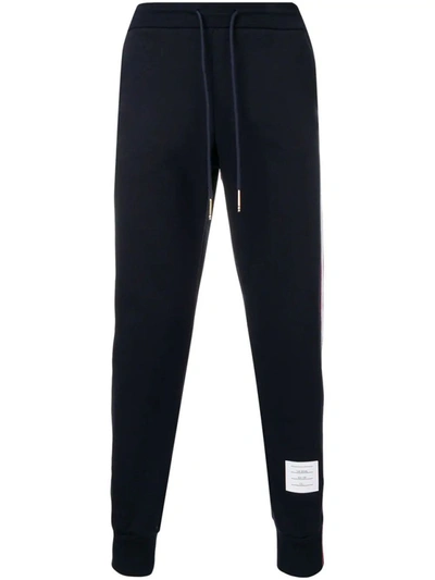 Shop Thom Browne Classic Loopback Sweatpants With Rwb Side Stripes In Blue
