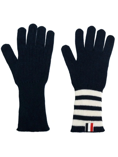 Shop Thom Browne Cashmere Rib Gloves With 4 Bar Navy In Blue