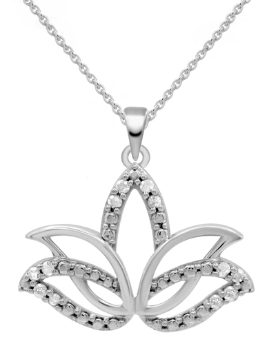 Macy's Diamond Lotus Blossom 18" Pendant Necklace (1/10 Ct. T.w.) In Sterling Silver In Sterling Silver