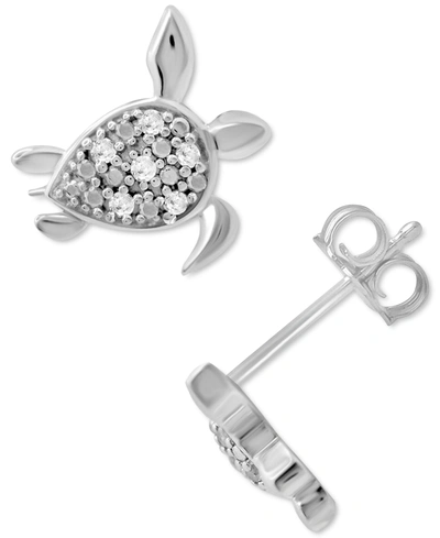 Macy's Diamond Turtle Stud Earrings (1/10 Ct. T.w.) In Sterling Silver In Sterling Silver