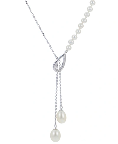 Macy's Cultured Freshwater Pearl (4-4-1/2mm & 7-7-1/2mm) 18" Lariat Necklace In Sterling Silver In Sterling Silver