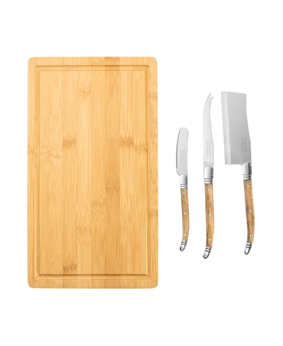 Shop French Home Connoisseur Laguiole Cheese Knives And Bamboo Cheese Board, Set Of 3 In Olive Wood