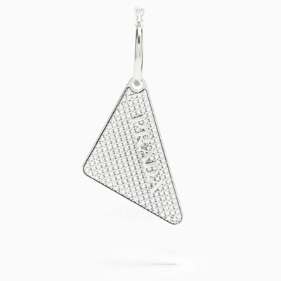 Shop Prada Crystal  Holiday Triangle Logo Right Earring In Metal