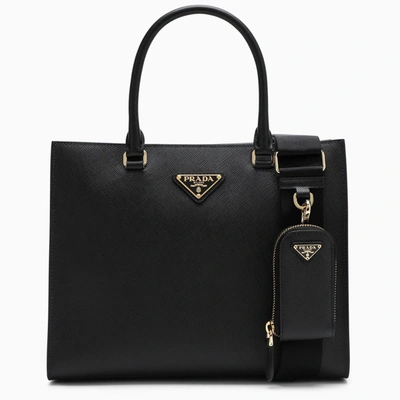Shop Prada Black Saffiano Leather  Holiday Medium Shoulder Bag
