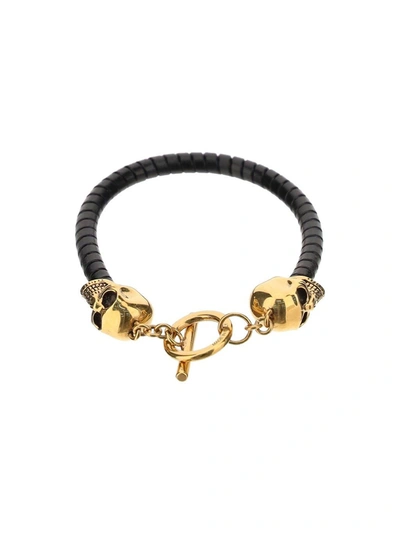 Shop Alexander Mcqueen T Bar Skull Bracelet In Black