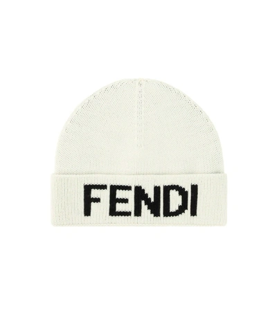 Shop Fendi Logo Embroidered Beanie In White