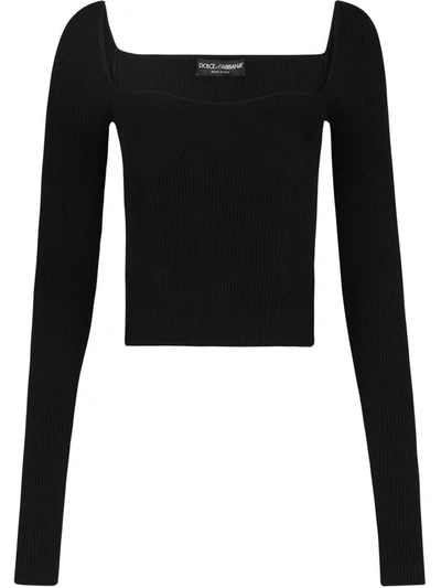 Shop Dolce & Gabbana Ribbed-knit Square-neck Jumper In Black