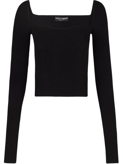 Dolce & Gabbana Ribbed-knit Square-neck Jumper In Black
