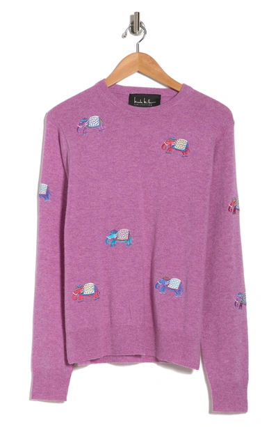 Shop Nicole Miller Logo Embroidery Cashmere Sweater In Purple