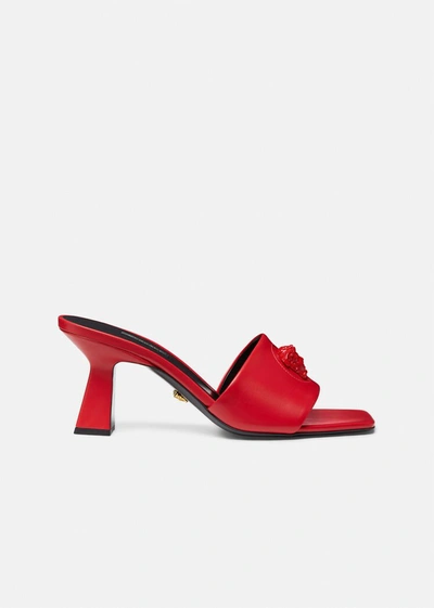 Shop Versace La Medusa Mid-heel Mules In Red