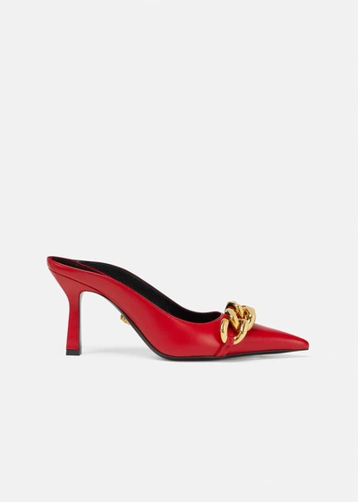 Shop Versace Medusa Chain Nappa Leather Mules In Red