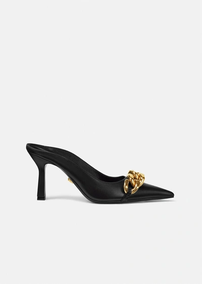 Shop Versace Medusa Chain Nappa Leather Mules In Black