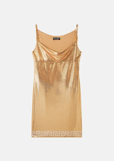 Shop Versace Metal Mesh-effect Mini Dress In Beige