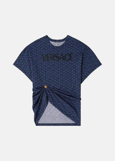 Shop Versace La Greca Print T-shirt In Black+blue