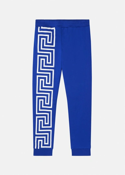 Shop Versace Greca Print Sweatpants In Royal Blue