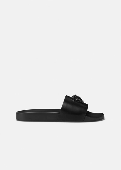 Shop Versace La Medusa Leather Slides, Male, Black, 41