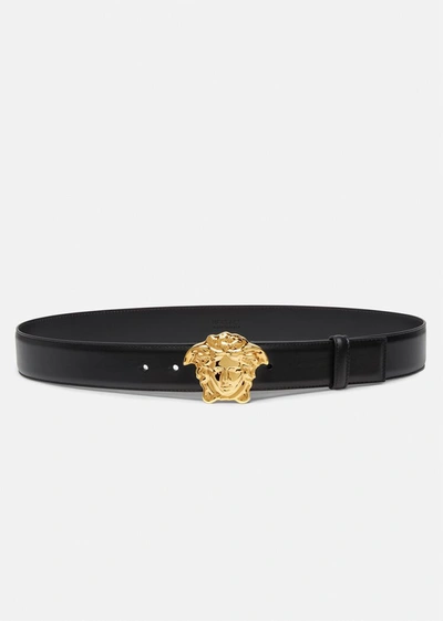 Shop Versace La Medusa Leather Belt Flat, Male, Black, 90