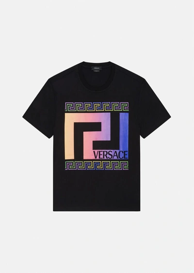 Shop Versace Greca T-shirt In Black+print