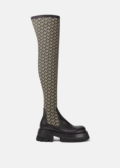 Shop Versace Leonidas Thigh High Boots In Black+khaki