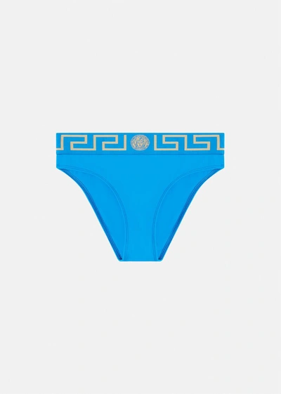 Shop Versace Greca Border Bikini Briefs In Blue