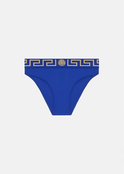 Shop Versace Greca Border Bikini Briefs In Royal Blue