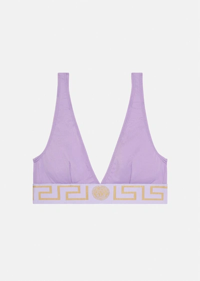 Shop Versace Greca Border Bikini Top In Violet
